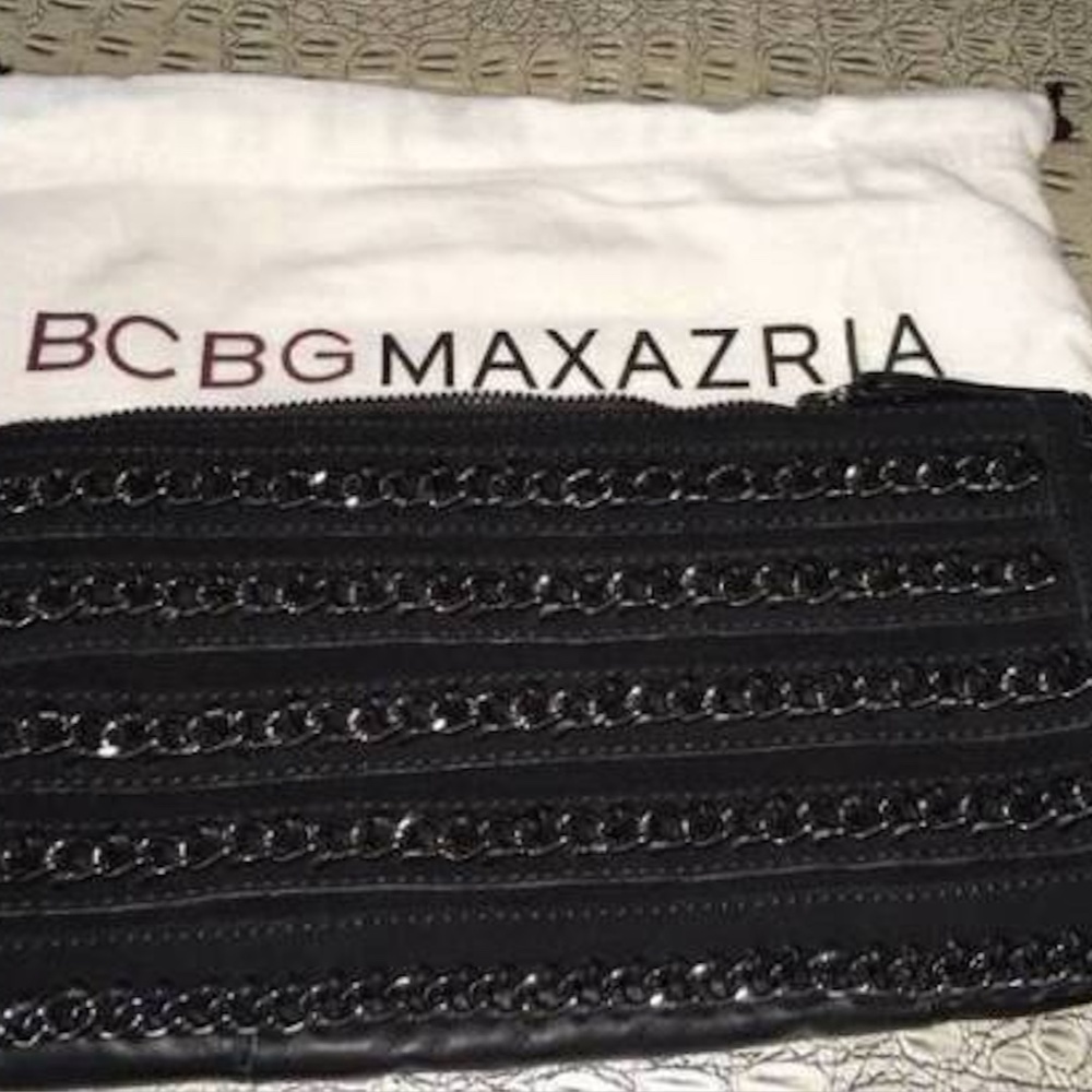 NWT BCBG MAXAZRIA BLACK LEATHER n SUEDE CLUTCH CHAINS - Picture 3 of 5
